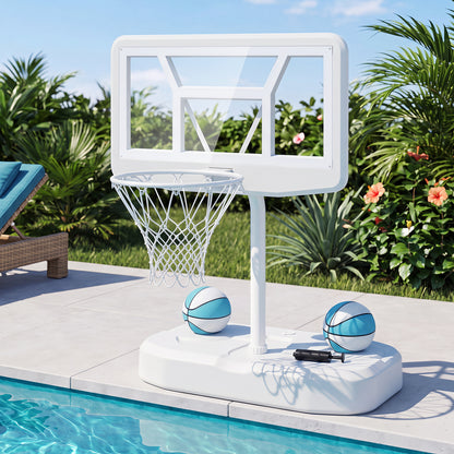 Ensemble de panier de basket pour piscine, blanc, 2 ballons et pompe