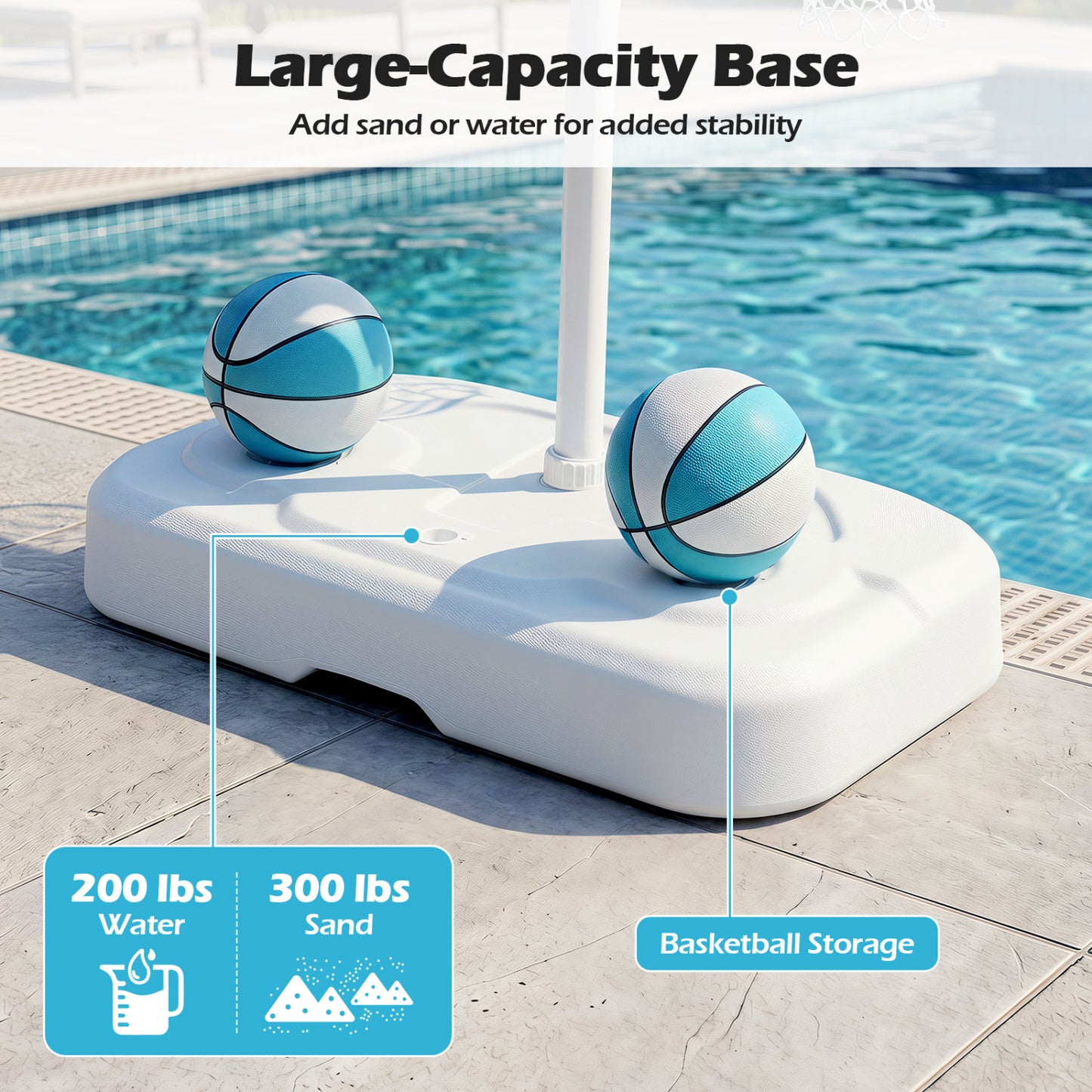 Ensemble de panier de basket pour piscine, blanc, 2 ballons et pompe