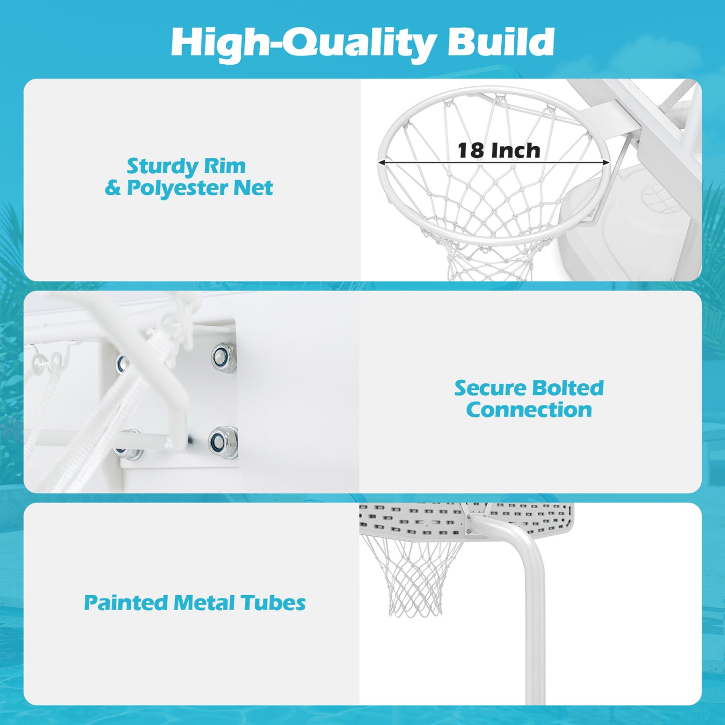 Ensemble de panier de basket pour piscine, blanc, 2 ballons et pompe