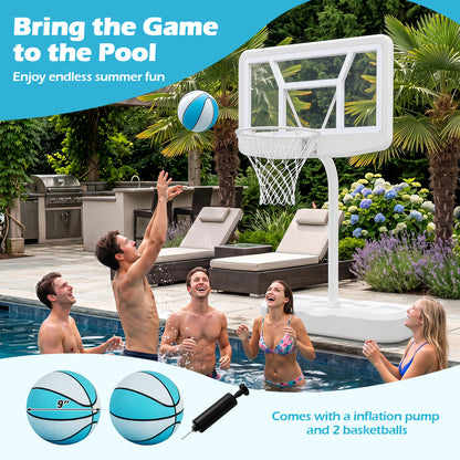 Ensemble de panier de basket pour piscine, blanc, 2 ballons et pompe