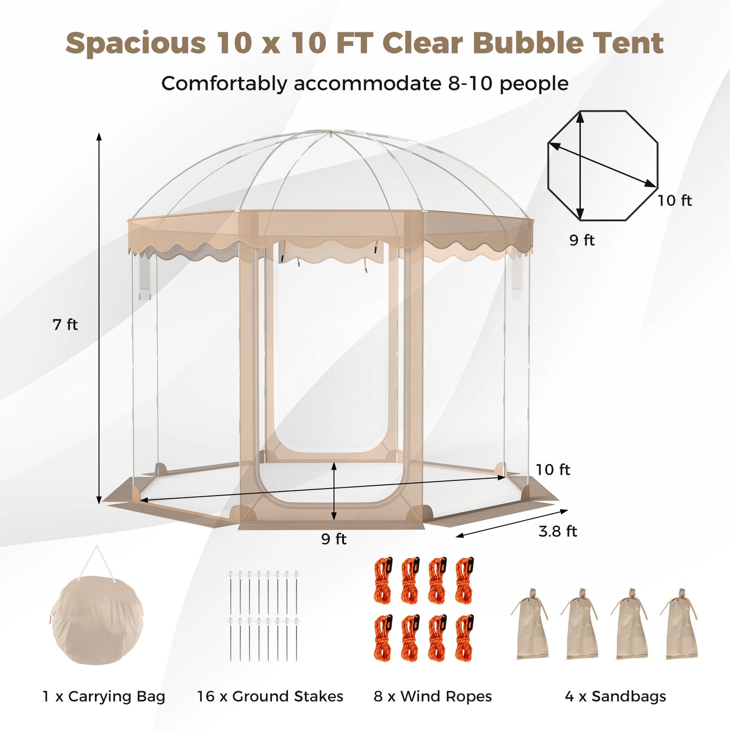 Pop Up Bubble Tent 10x10 FT for 8-10 People Weatherproof Pod with 540° Panoramic Clear PVC Tents at Gallery Canada