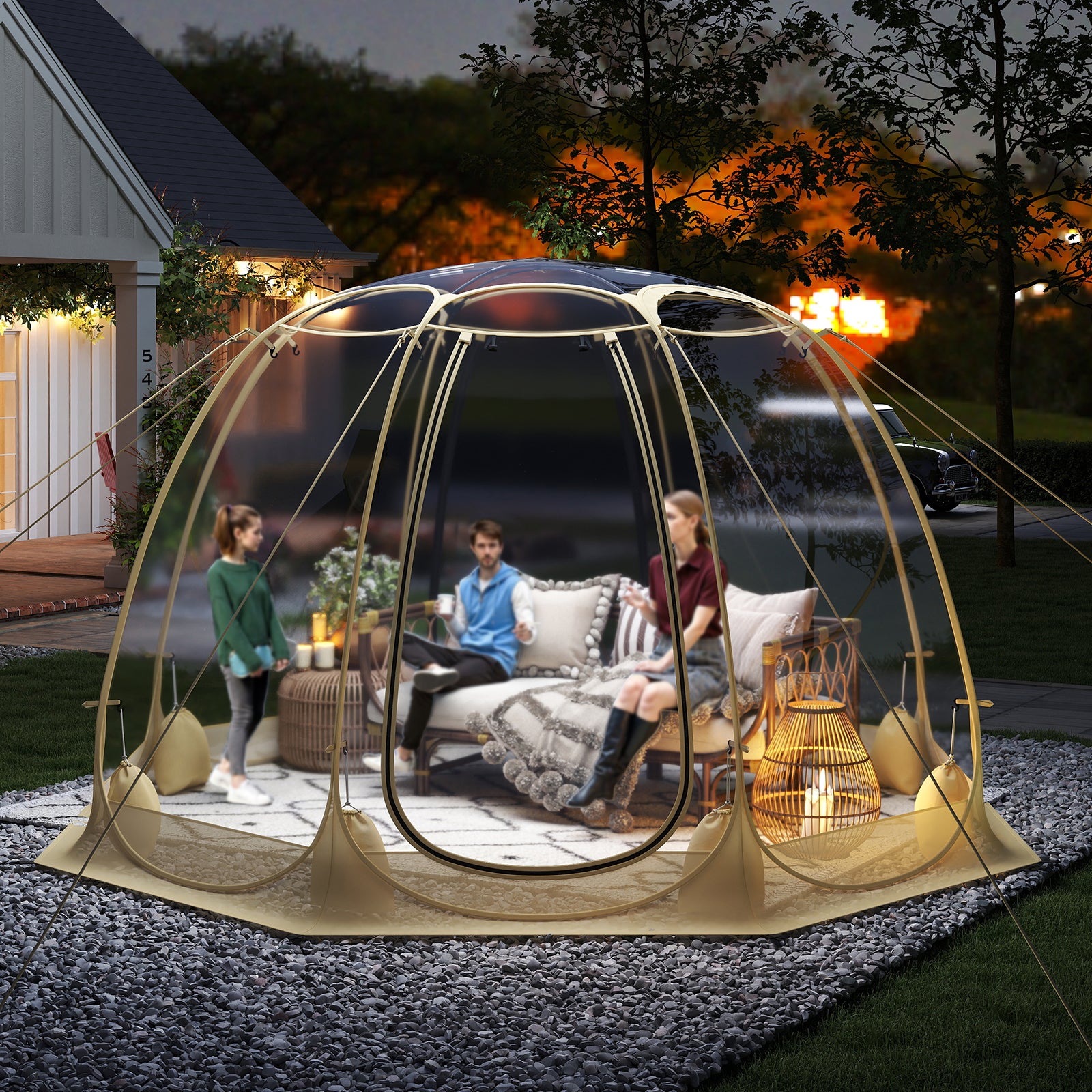 Pop Up Bubble Tent 630° Transparent PVC Igloo 8.5 x 8.5 FT Instant Setup Screen House for 5-6 People, Beige Tents at Gallery Canada