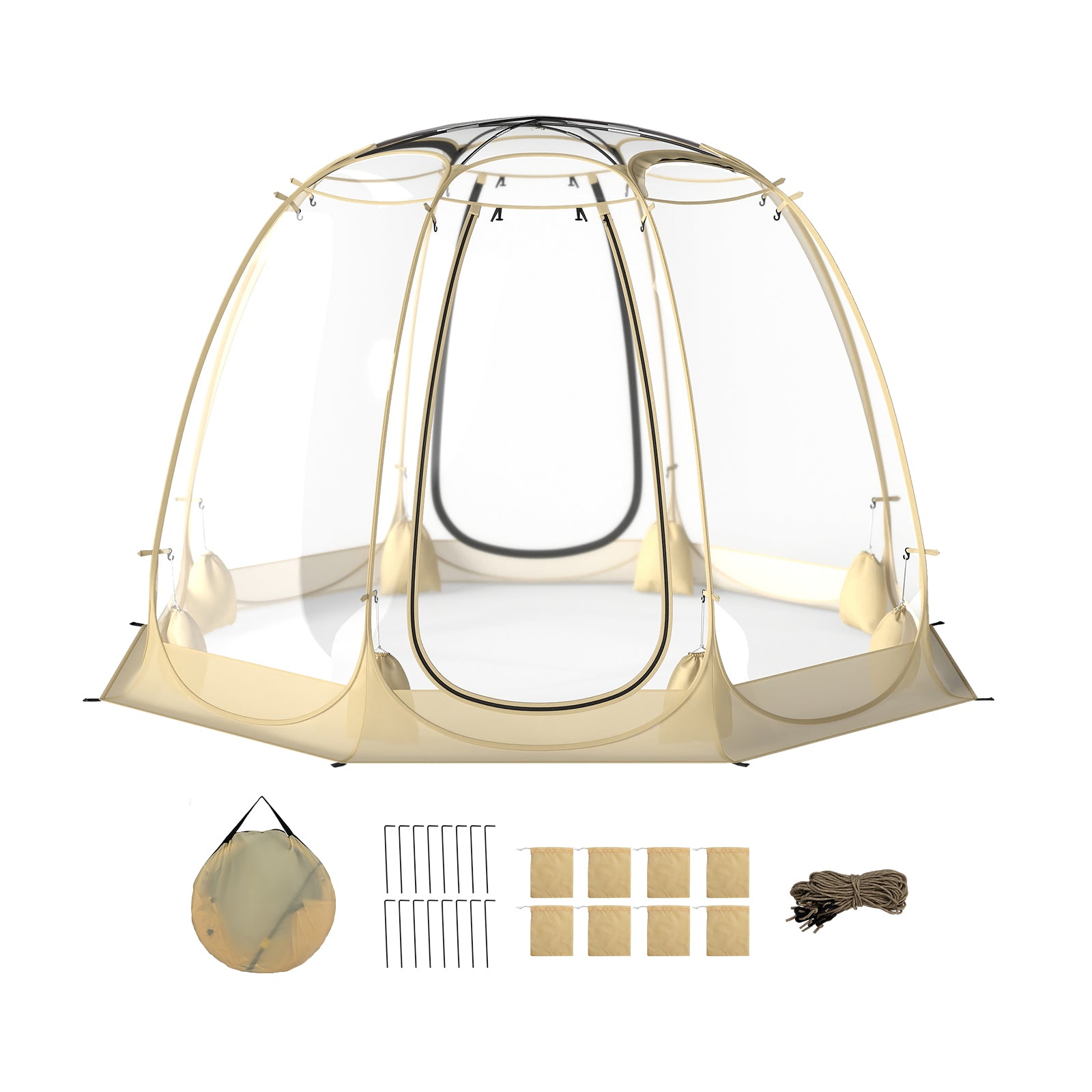 Pop Up Bubble Tent 360° Transparent PVC Igloo 8.5 x 8.5 FT Instant Setup Screen House for 5-6 People, Beige Tents Beige at Gallery Canada