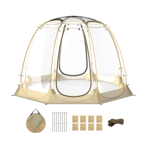 Pop Up Bubble Tent 360° Transparent PVC Igloo 8.5 x 8.5 FT Instant Setup Screen House for 5-6 People, Beige