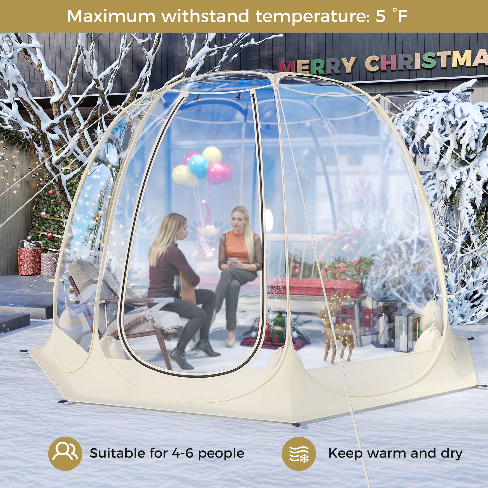 Pop Up Bubble Tent 630° Transparent PVC Igloo 8.5 x 8.5 FT Instant Setup Screen House for 5-6 People, Beige Tents at Gallery Canada