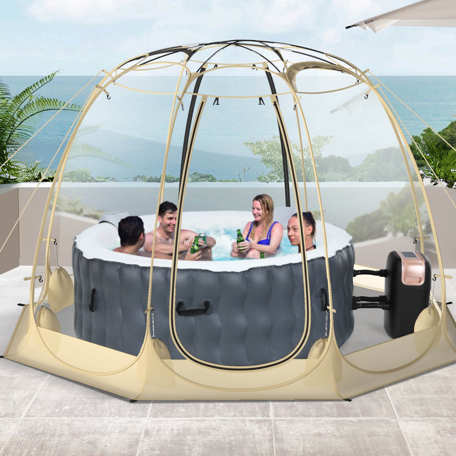 Pop Up Bubble Tent 630° Transparent PVC Igloo 8.5 x 8.5 FT Instant Setup Screen House for 5-6 People, Beige Tents at Gallery Canada