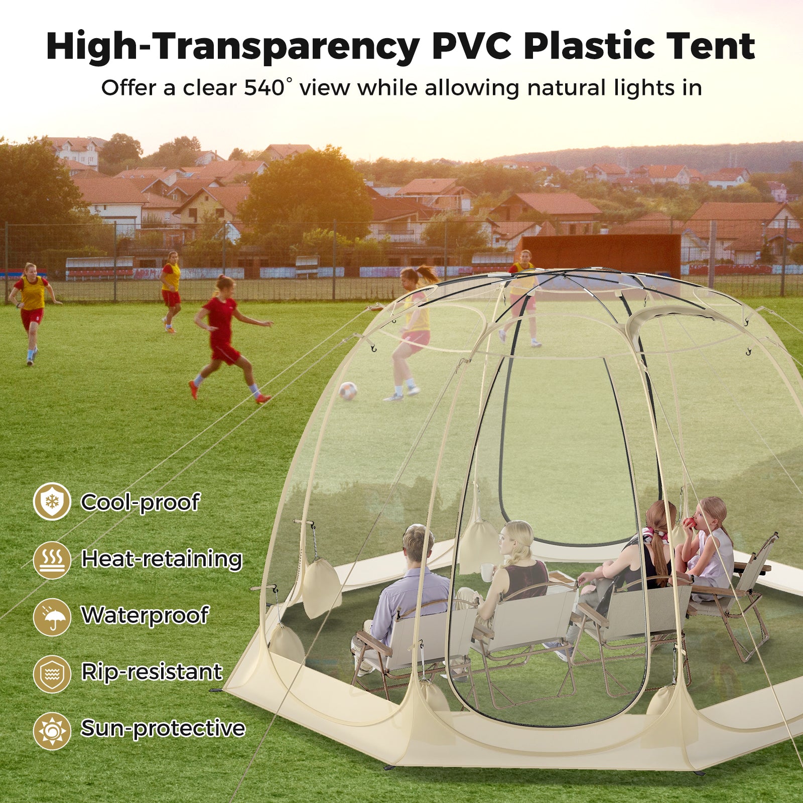 Pop Up Bubble Tent 630° Transparent PVC Igloo 8.5 x 8.5 FT Instant Setup Screen House for 5-6 People, Beige Tents at Gallery Canada