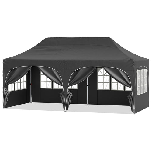 Pop Up Canopy Tent, 6 Removable Sidewalls, Black
