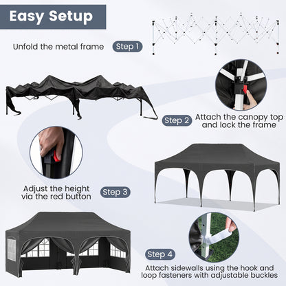 Pop Up Canopy Tent, 6 Removable Sidewalls, Black