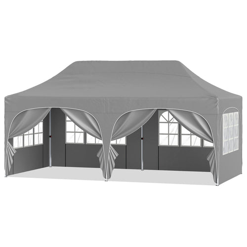 Pop Up Canopy Tent, 6 Removable Sidewalls, Gray