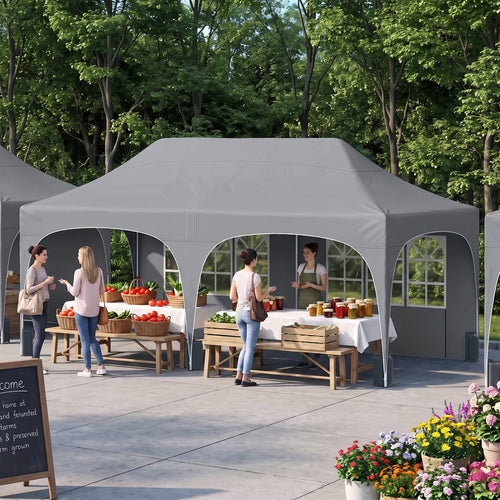 Pop Up Canopy Tent, 6 Removable Sidewalls, Gray