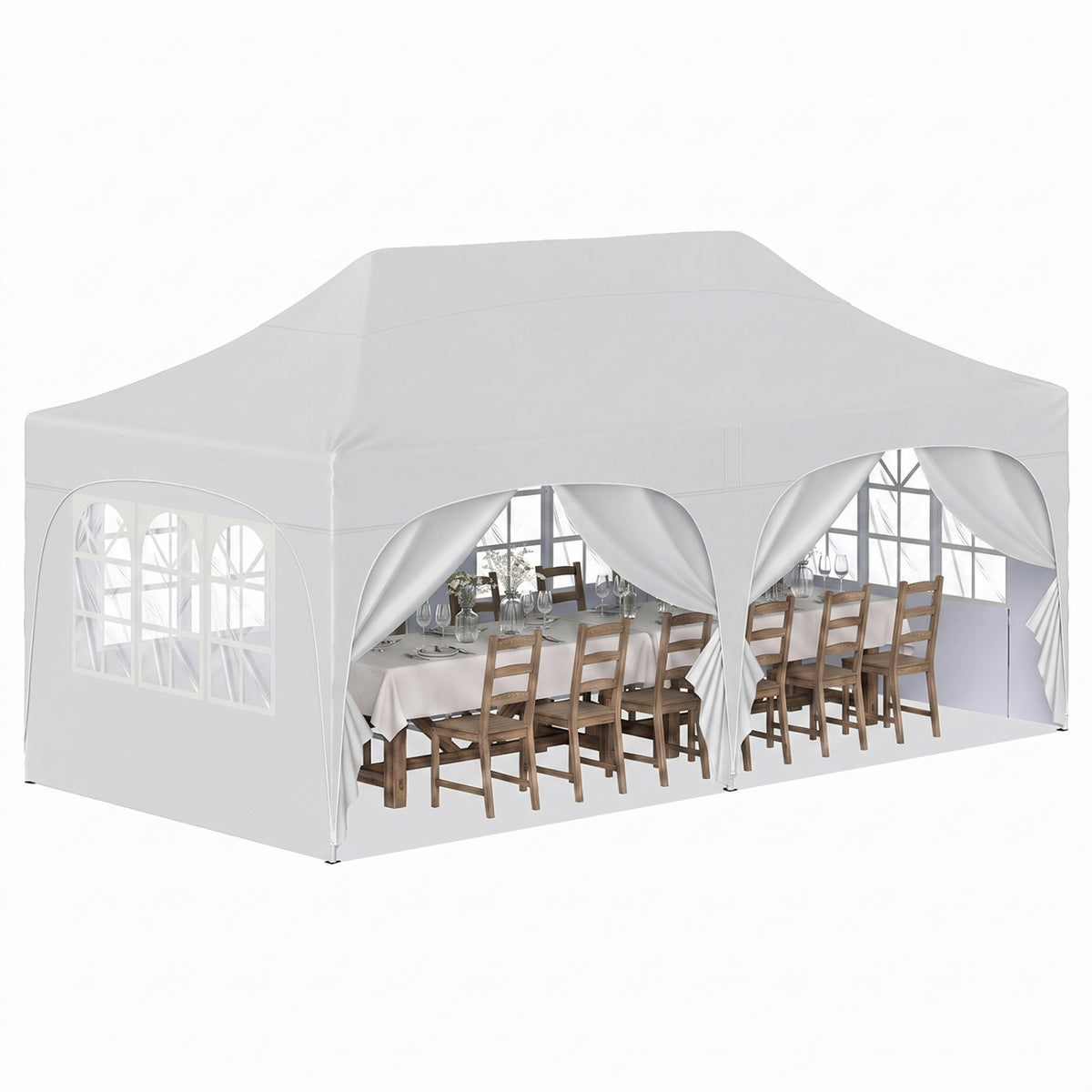 Pop Up Canopy Tent, 6 Removable Sidewalls, Patio, White
