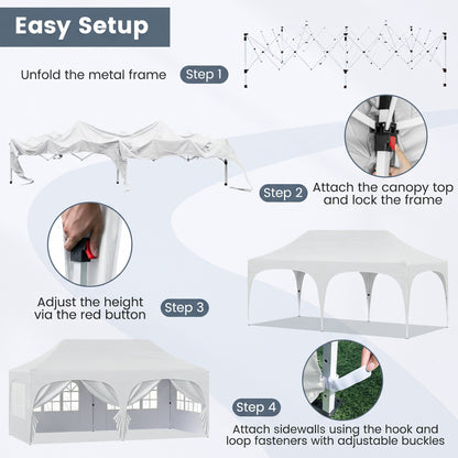 Pop Up Canopy Tent, 6 Removable Sidewalls, Patio, White