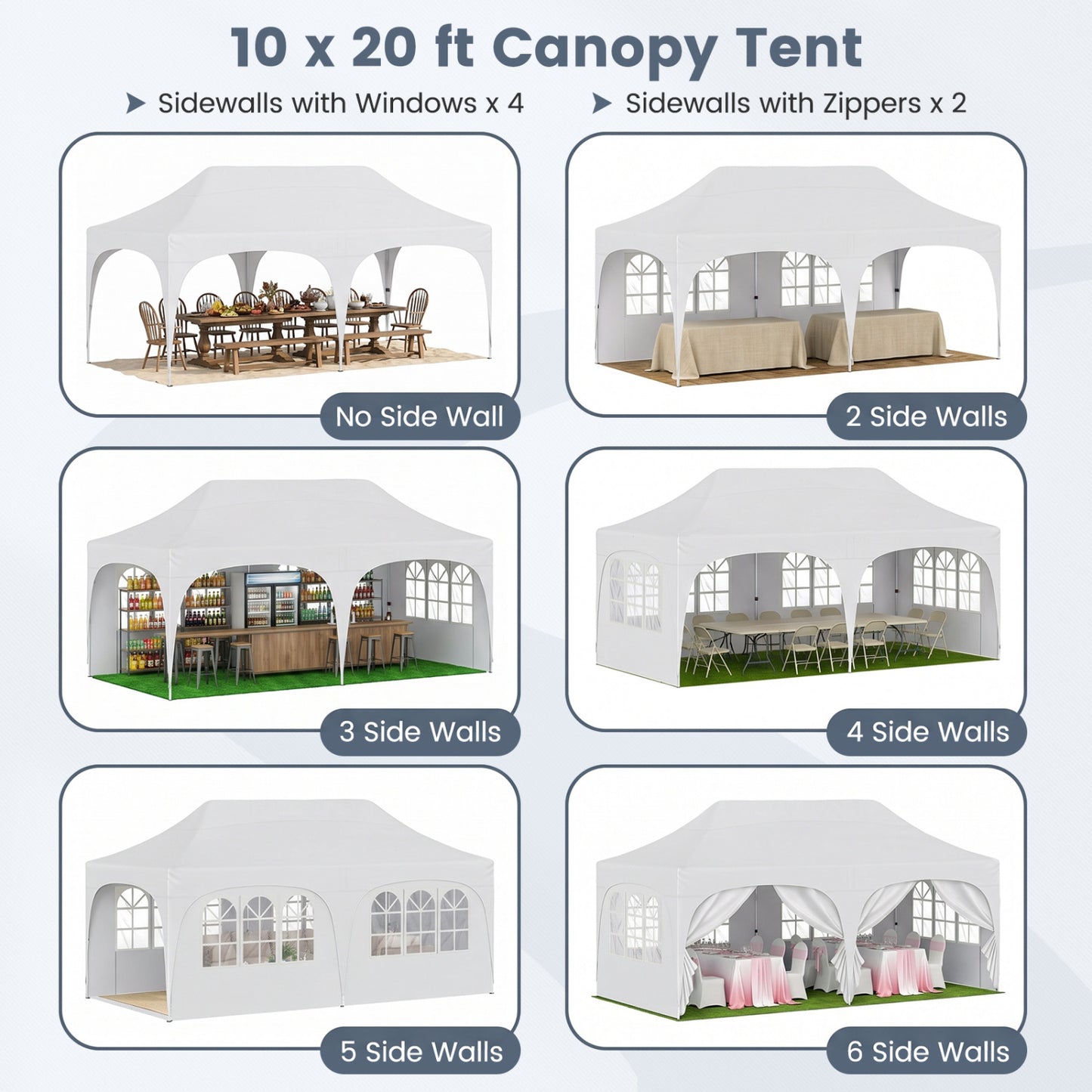 Pop Up Canopy Tent, 6 Removable Sidewalls, Patio, White