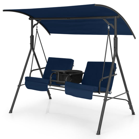 Porch Swing Chair With Adjustable Canopy, Navy Porch Swings Navy at Gallery Canada