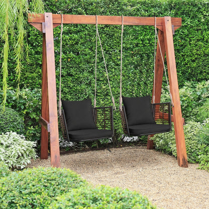 Hanging Rattan Porch Swing Chair With Cushions, Black