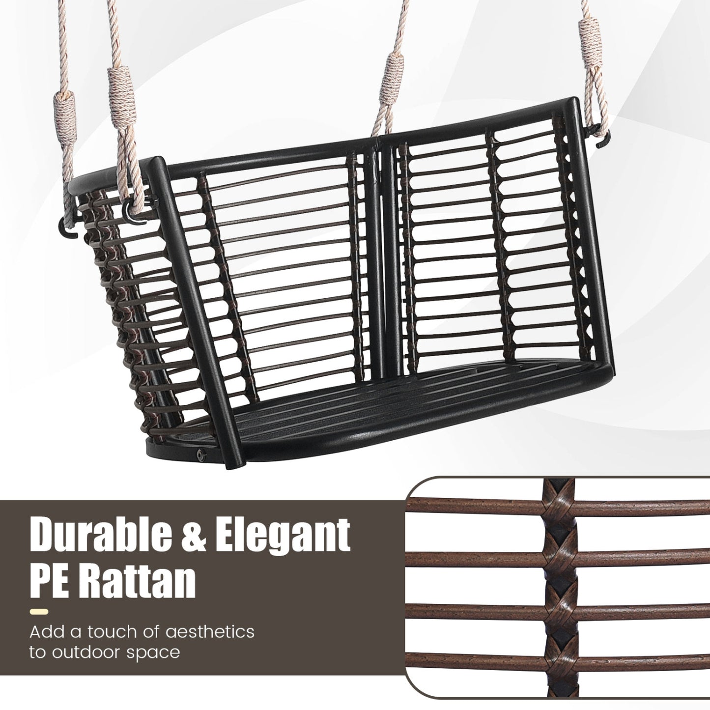 Hanging Rattan Porch Swing Chair With Cushions, Black