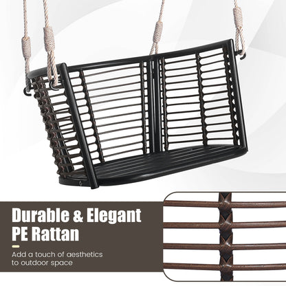 Hanging Rattan Porch Swing Chair With Cushions, Black