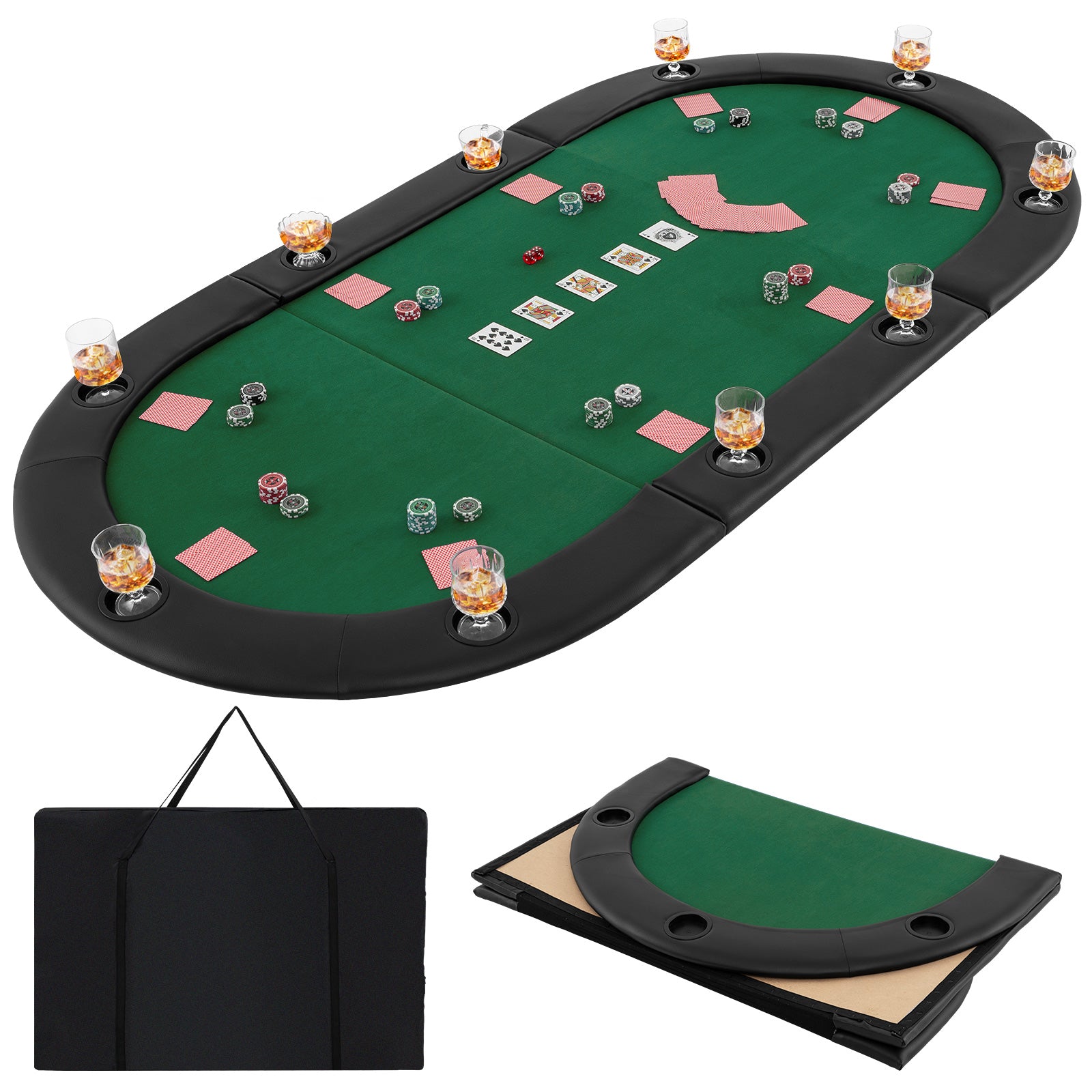 Portable 84 x 42 Inch 10-Player Foldable Poker Table Top, Green Game Room at Gallery Canada