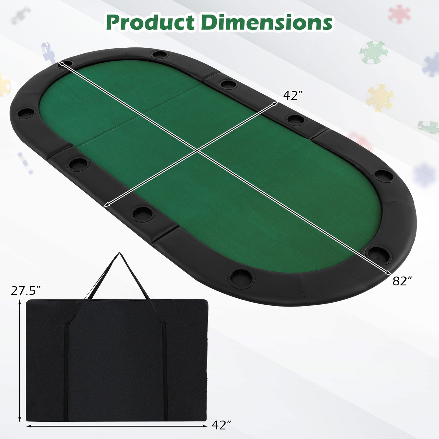 Portable 84 x 42 Inch 10-Player Foldable Poker Table Top, Green Game Room at Gallery Canada
