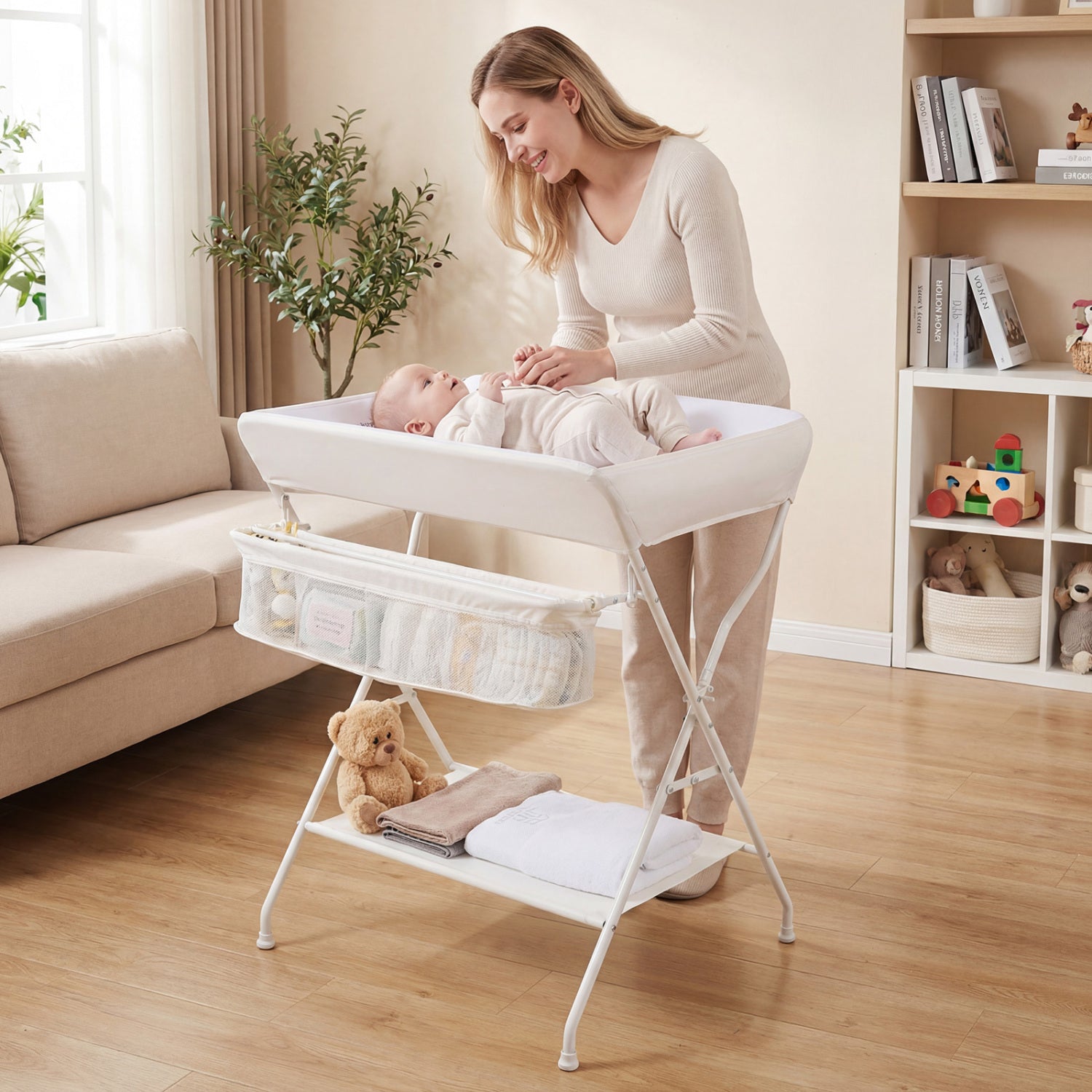Portable Baby Change Table, Folding Nursery Organizer, Beige Changing Tables at Gallery Canada