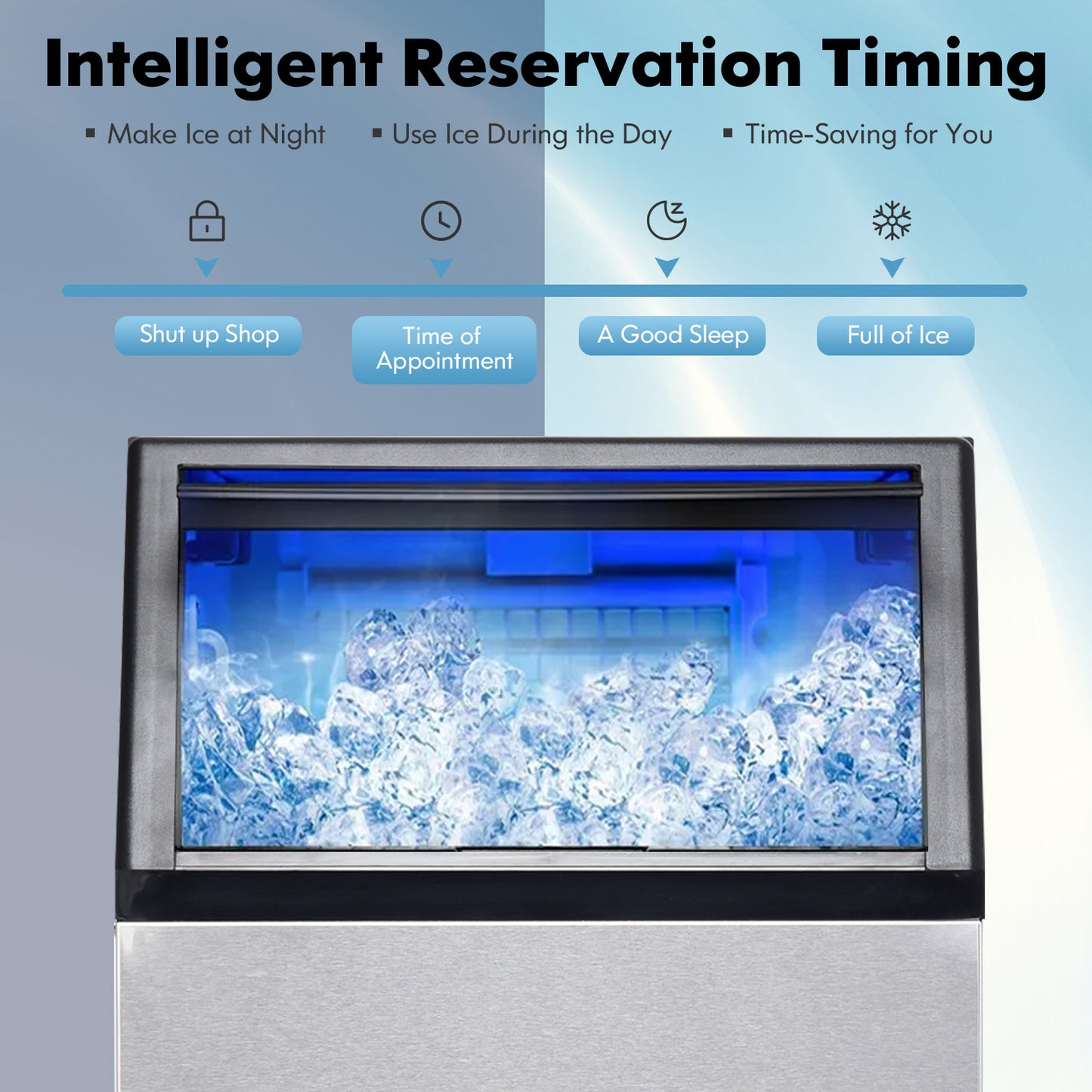 Machine à glaçons commerciale portative intégrée en acier inoxydable, noire