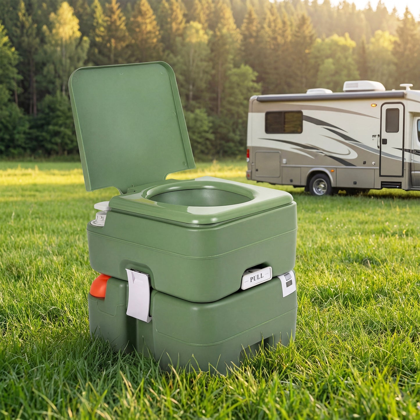 Portable Camping Toilet, 22 L Detachable Waste Tank, Green