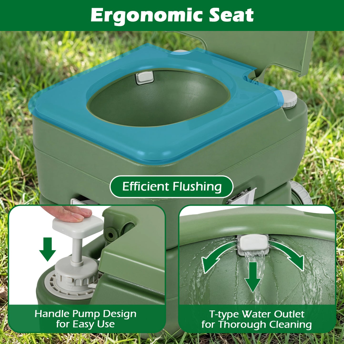 Portable Camping Toilet, 22 L Detachable Waste Tank, Green