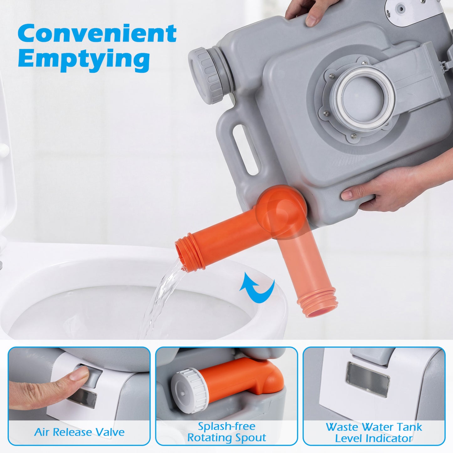 Portable Camping Toilet 22 L Detachable Waste Tank, Gray