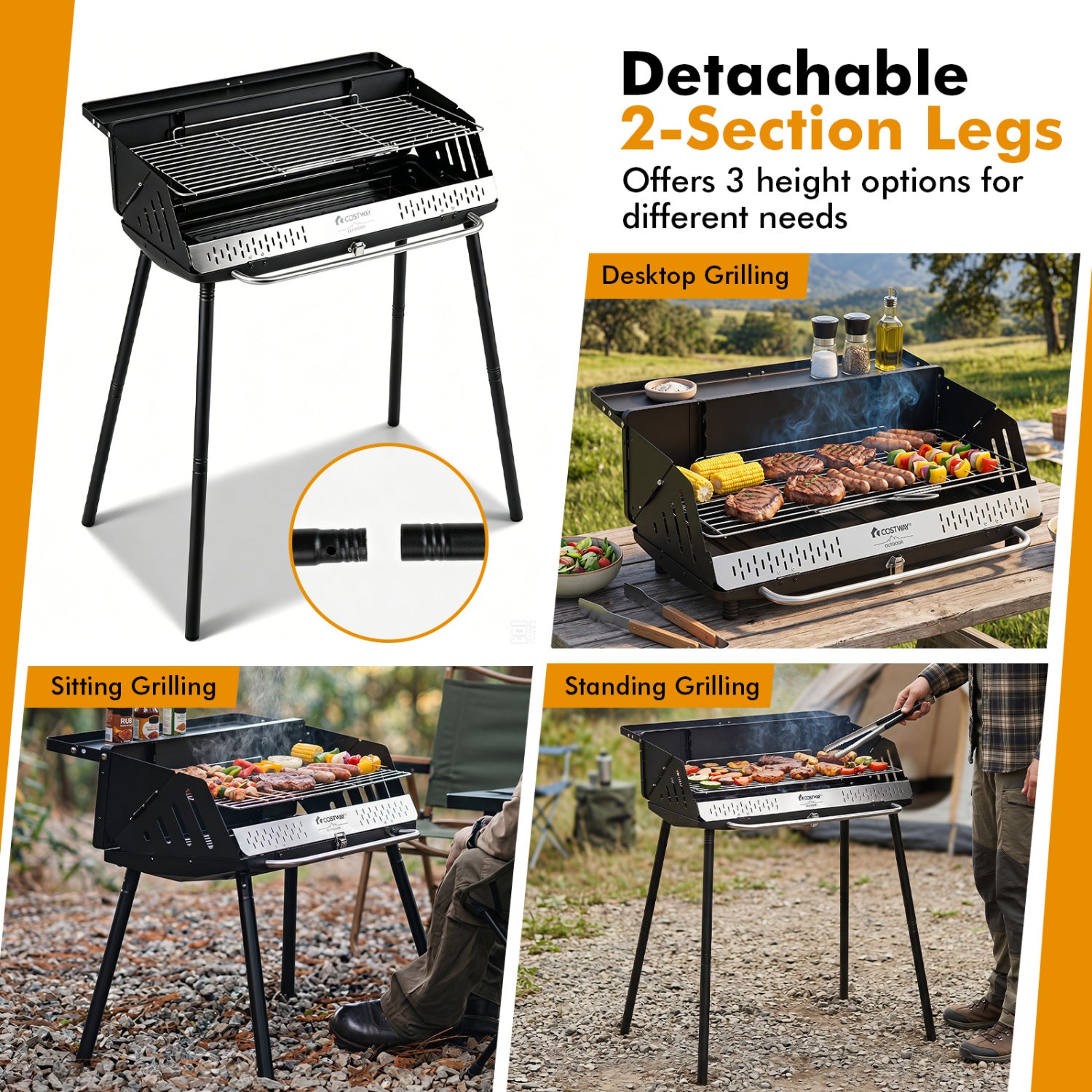 Portable Charcoal Grill with Detachable Legs Adjustable Grate and Carrying Bag Outdoor Grills at Gallery Canada