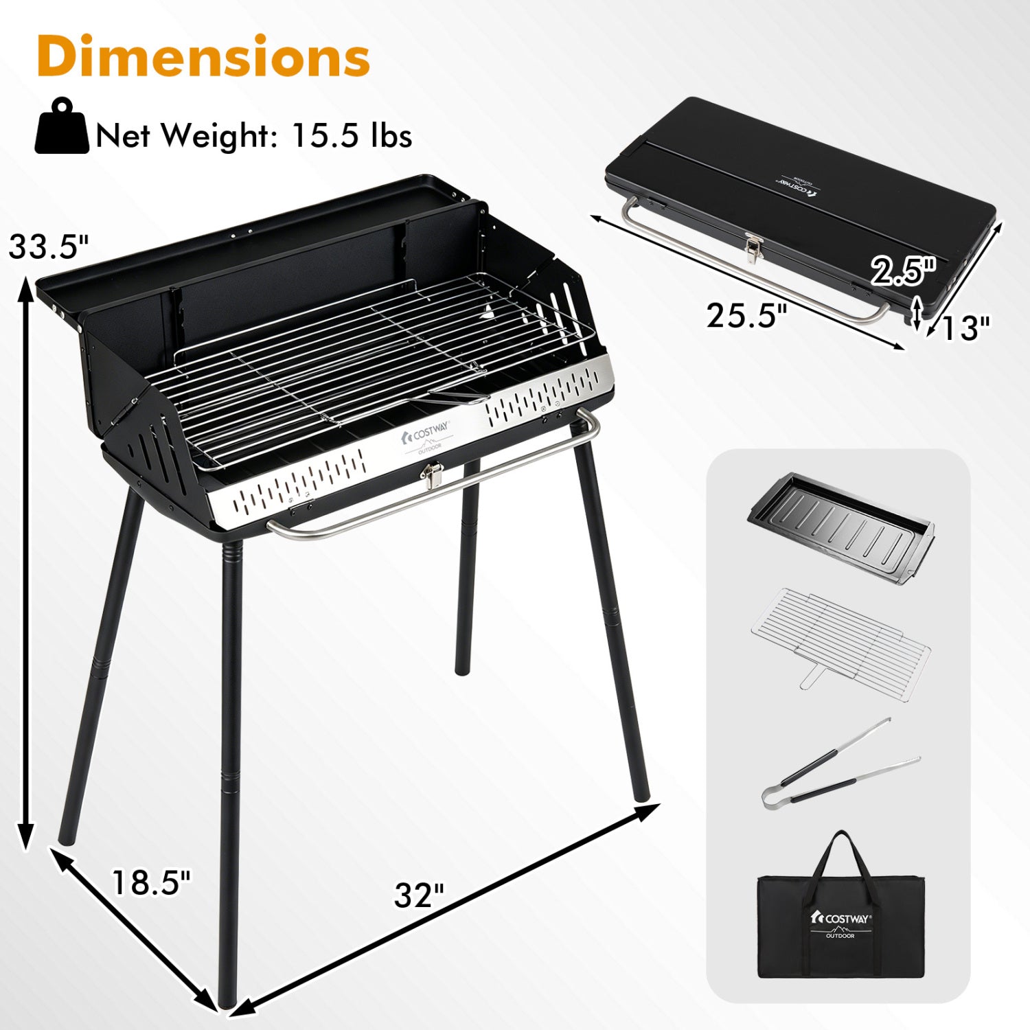 Portable Charcoal Grill with Detachable Legs Adjustable Grate and Carrying Bag Outdoor Grills at Gallery Canada
