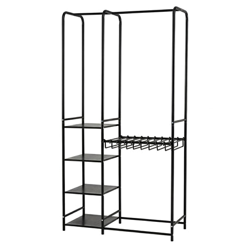 Portable Closet With Pants Hangers, 2 Hanging Rods, 4 Storage Shelves, Black