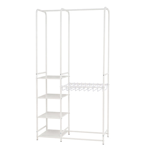 Portable Closet With Pants Hangers, 2 Hanging Rods, 4 Shelves, White