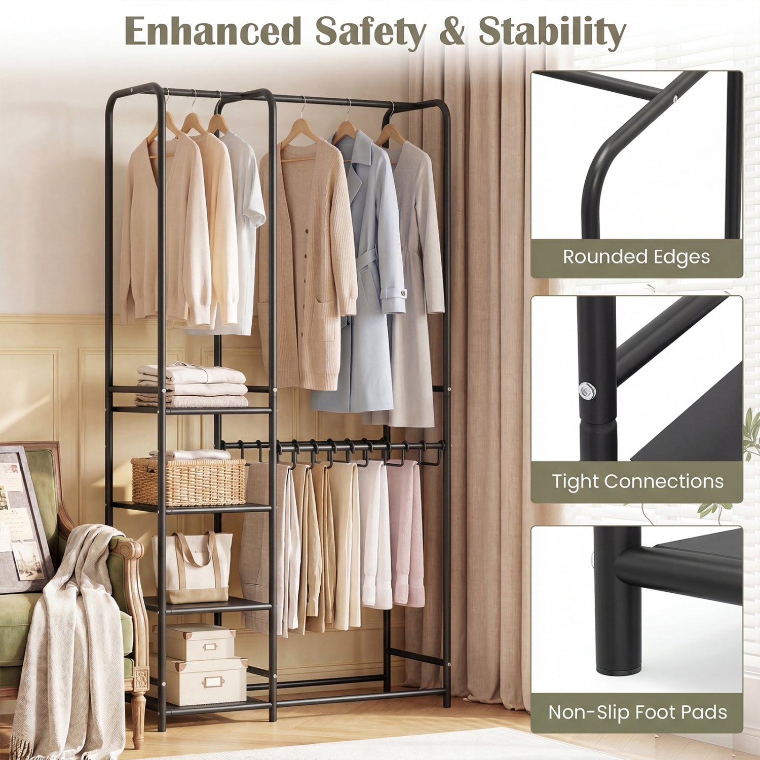 Portable Closet With Pants Hangers, 2 Hanging Rods, 4 Storage Shelves, Black Clothing & Closet Storage at Gallery Canada