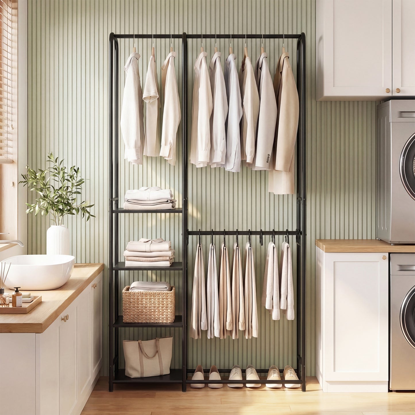 Portable Closet With Pants Hangers, 2 Hanging Rods, 4 Storage Shelves, Black Clothing & Closet Storage at Gallery Canada