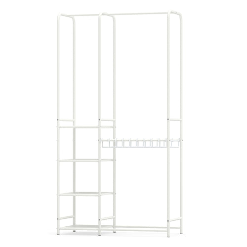 Portable Closet With Pants Hangers, 2 Hanging Rods, 4 Shelves, White
