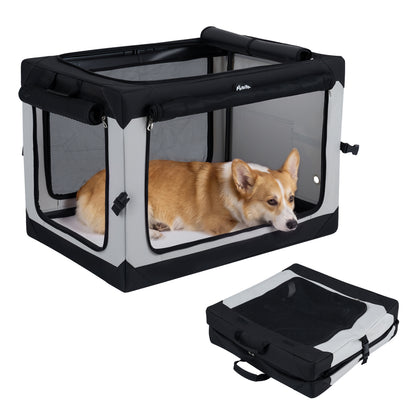 Portable Collapsible Soft Dog Crate, 4 Mesh Doors, Removable Mat, Size M