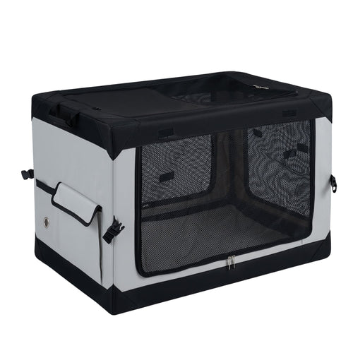 Collapsible Soft Dog Crate, 4 Mesh Doors, Removable Mat, Storage Pocket, M