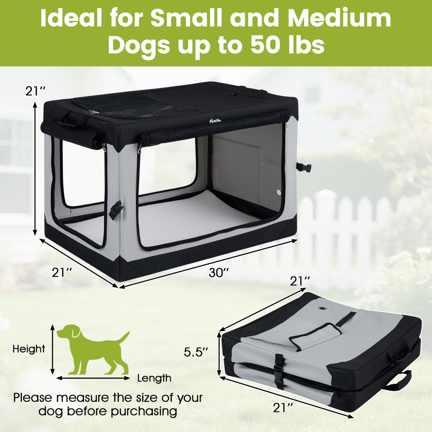 Portable Collapsible Soft Dog Crate, 4 Mesh Doors, Removable Mat, Size M