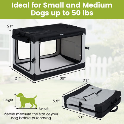 Portable Collapsible Soft Dog Crate, 4 Mesh Doors, Removable Mat, Size M