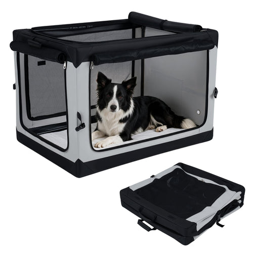 Collapsible Soft Dog Crate, 4 Mesh Doors, Mat, Pocket, L
