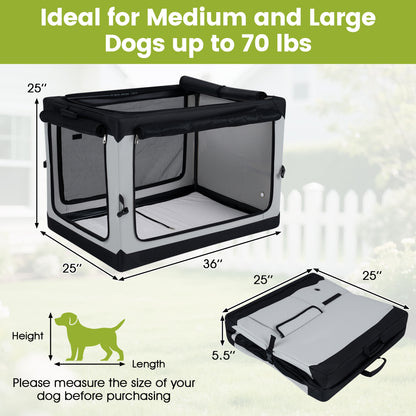 Collapsible Soft Dog Crate, 4 Mesh Doors, Removable Mat, L