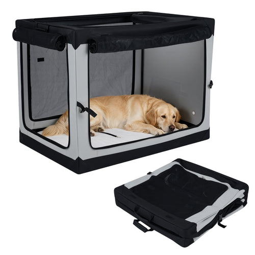 Collapsible Dog Crate, 4 Mesh Doors, Mat, Pocket, XL