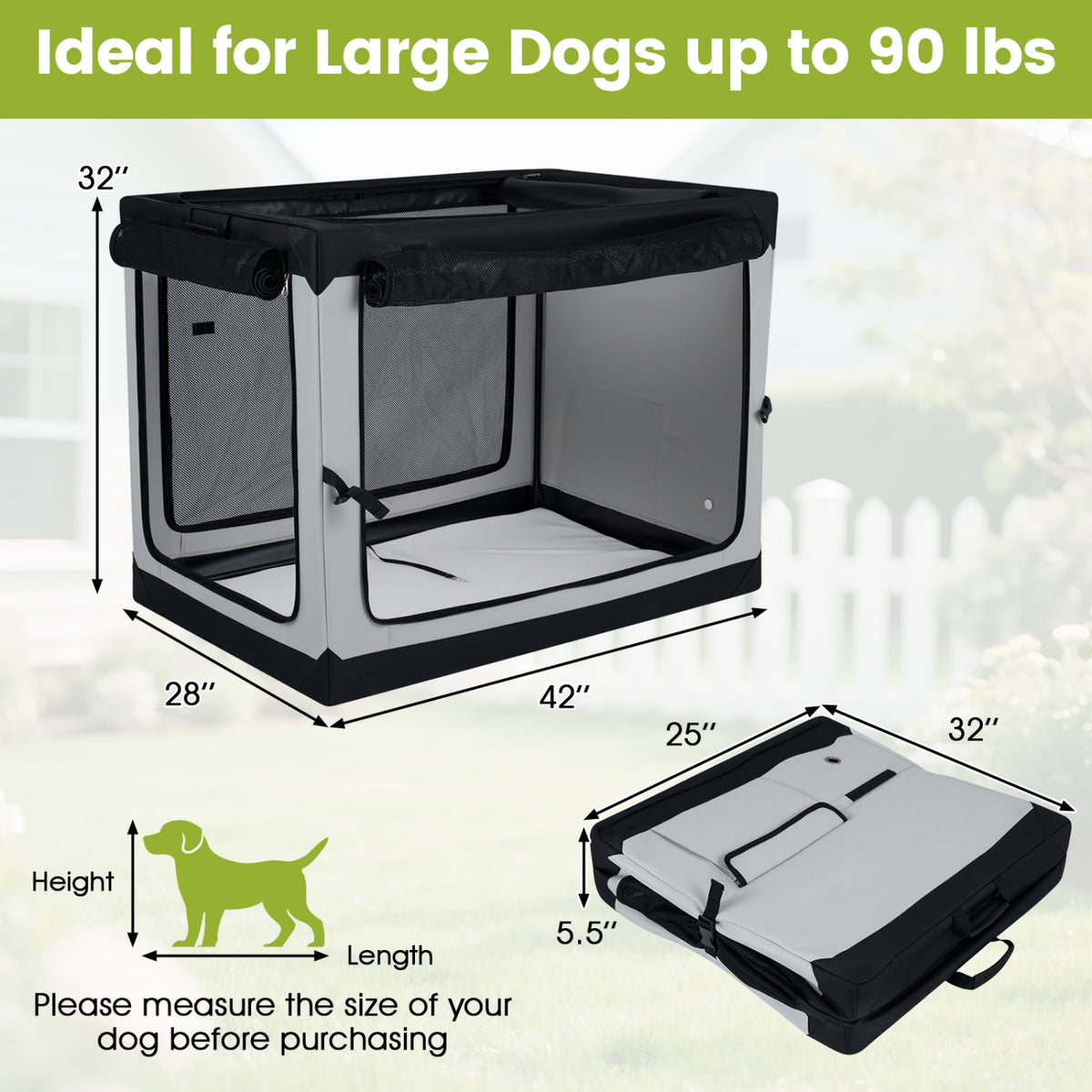 Portable Soft Dog Crate 4 Mesh Doors, Removable Mat, XL
