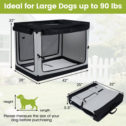 Portable Soft Dog Crate 4 Mesh Doors, Removable Mat, XL