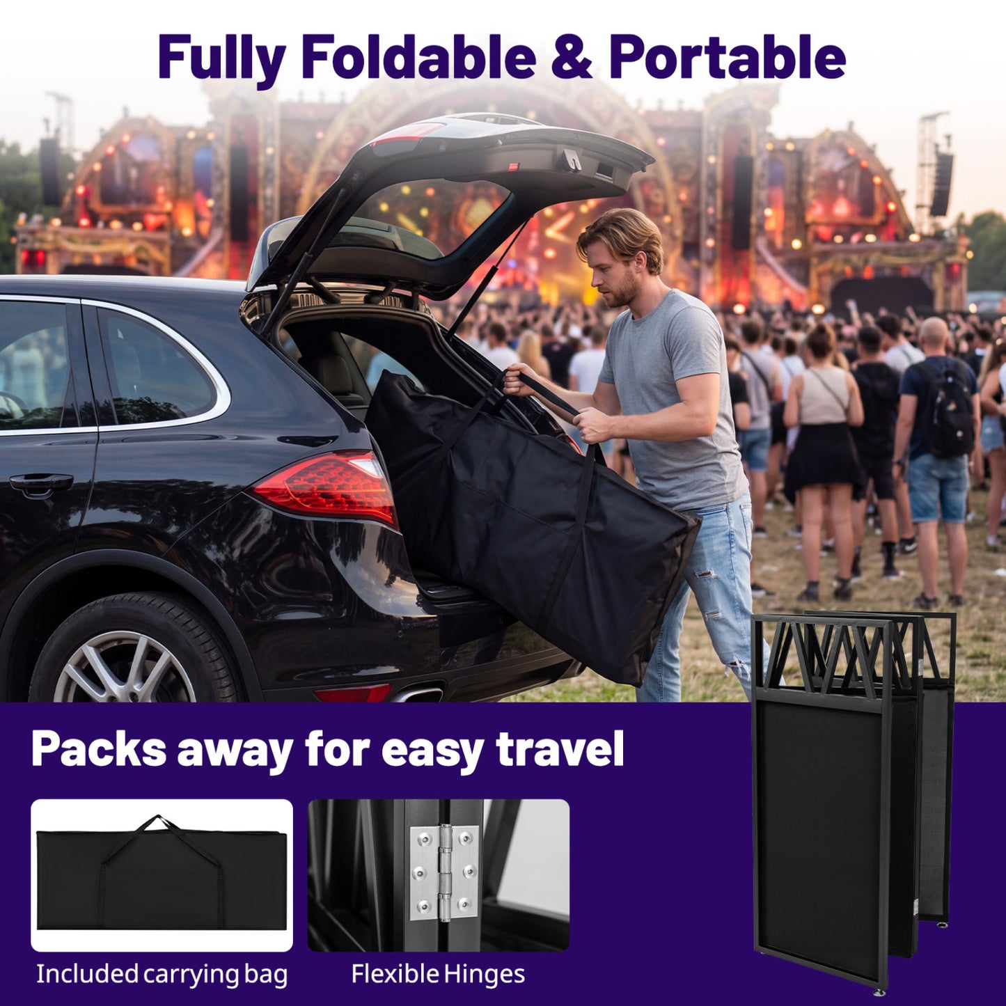 Portable DJ Booth With Scrims, Carrying Bag, Black