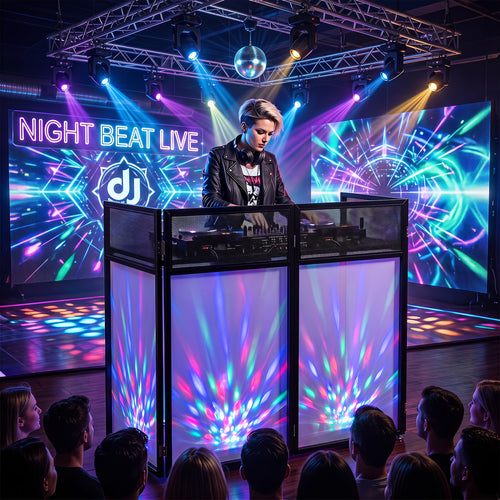 Portable DJ Booth with Adjustable Feet, Black