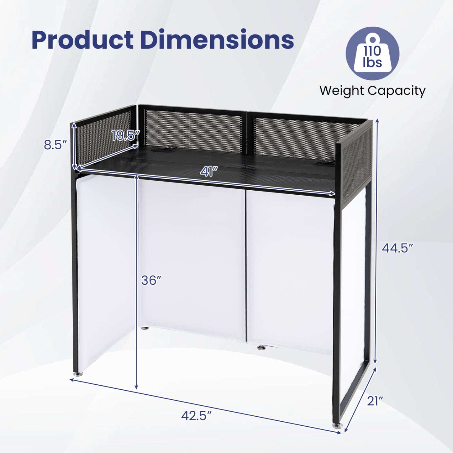Portable DJ Booth with Adjustable Feet, Black