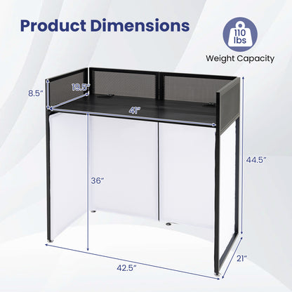 Portable DJ Booth with Adjustable Feet, Black