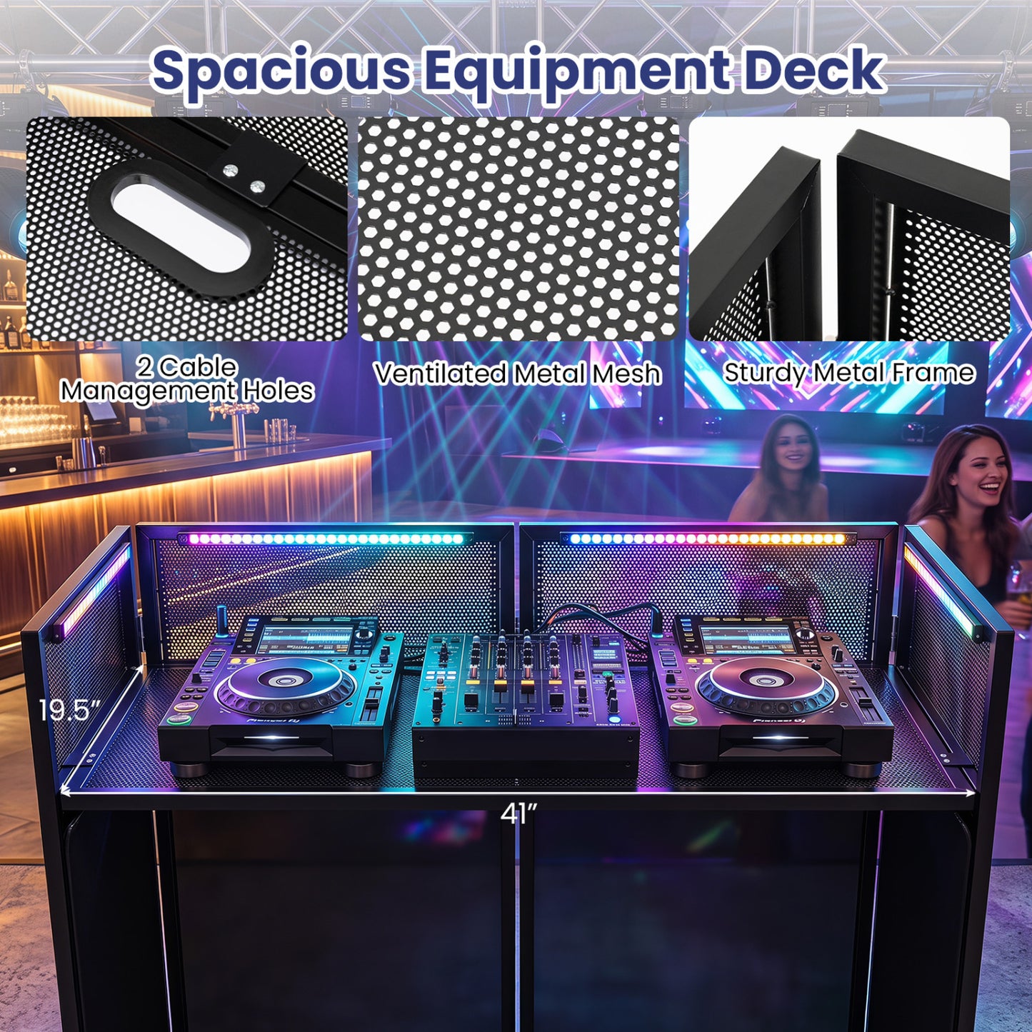 Portable DJ Booth with Adjustable Feet, Black